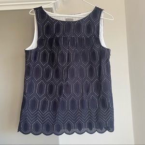 Ann Taylor Navy Eyelet Sleeveless Top NWT